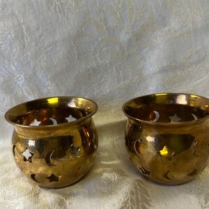 Beautiful vintage brass stars moons candle holder celestial round tea light